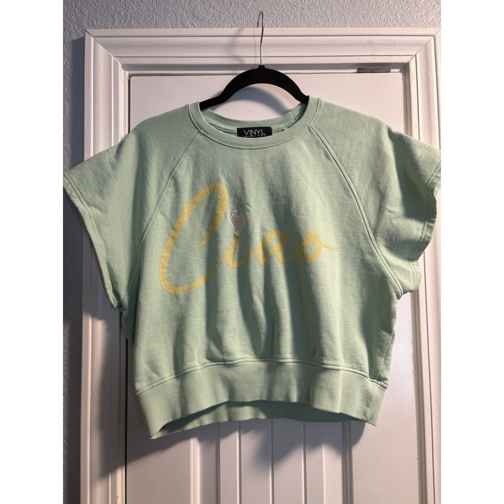 Vinyl Icons Ciao Sweatshirt Womens XL Mint Green Short Sleeve Pullover Graphic